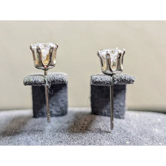 Silver Tone CZ Six Prong Stud Earrings - Picture 2 of 6